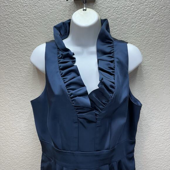 Just Taylor Dress 10 RUFFLE NECK Black SATIN SHEATH Pencil LDB Evening Cocktail - Picture 3 of 13